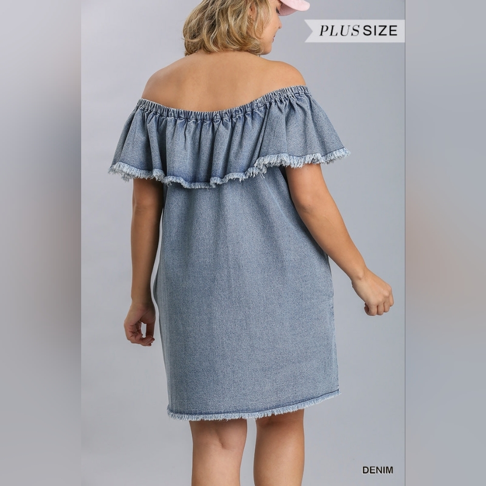 Off Shoulder Ruffled Denim Dress - Picture 5 of 10